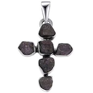 Artisan Crafted Rough Cut Moroccan Ruby 23.15 ctw Cross Pendant Silver Necklace